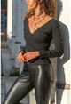 Womens Anthracite Double Breasted Leather Garnish Sweater GK-BST2996