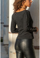 Womens Anthracite Double Breasted Leather Garnish Sweater GK-BST2996