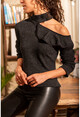 Womens Anthracite One Shoulder Decollete Frilly Sweater GK-BST30k2760