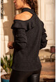 Womens Anthracite One Shoulder Decollete Frilly Sweater GK-BST30k2760