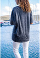 Kadın Antrasit Yıkamalı Baskılı Lazerli Salaş T-Shirt GK-RSD2023