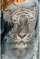 Womens Anthracite Washed Tiger Printed Loose Sweatshirt GK-RSD2010