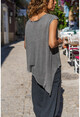 Womens Anthracite Washed Pieced Asymmetrical T-Shirt RSD2075