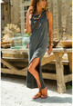 Womens Anthracite Washed Side Slit Dress GK-CCK9982