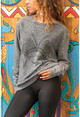 Kadın Antrasit Yıkamalı Yırtıklı Bohem Oversize Sweatshirt GK-RSD2009