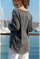 Kadın Antrasit Yıkamalı Yırtıklı İşlemeli Sweatshirt GK-RSD2011