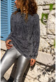 Kadın Antrasit Yıkamalı Yırtıklı Oversize Sweatshirt GK-RSD2013