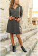 Womens Copper Polo Collar Loose Patterned Silvery Dress GK-BST2988