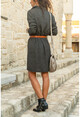 Kadın Bakır Polo Yaka Salaş Kendinden Desenli Simli Elbise GK-BST2988