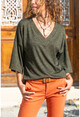 Womens Copper V-Neck Self-Glittering Loose Blouse GK-BST2991