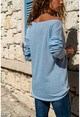 Womens Bebe Blue Boat Neck Loose Openwork Slim Knitted Blouse GK-BST2977