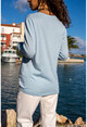 Womens Baby Blue V-Neck Thin Knitted Basic Sweater GK-JR225