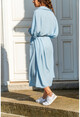 Kadın Bebe Mavisi Yarasa Kol Krep Gömlek Elbise BST2032