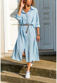 Womens Baby Blue Bat Sleeve Crepe Shirt Dress BST2032