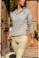 Womens Beige Turtleneck Button Detailed Soft Textured Sweater GK-BST3012