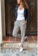 Womens Beige Waist Elastic Pocket Loose Wool Sweatpants GK-BST2989