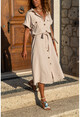 Womens Beige Pocket Belt Safari Airobin Dress GK-BSTK4045