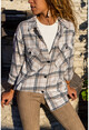 Womens Beige Pocketed Lumberjack Thick Jacket Shirt GK-AYN1803