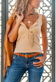 Womens Beige Buttoned Strap Basic Blouse GK-TD421