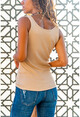Kadın Bej Düğmeli Askılı Basic Bluz GK-TD421