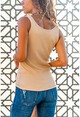 Womens Beige Buttoned Strap Basic Blouse GK-TD421