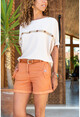 Womens Beige Straw Button Detailed Loose Blouse GK-BST2851