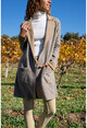 Womens Beige Self-Textured Double Pocket Long Jacket Cardigan GK-BST3010