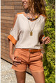 Womens Beige Linen Off-the-Shoulder Loose Loose Blouse GK-BST2923