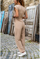 Womens Beige Double Breasted Belt Airobin Overalls GK-TD409