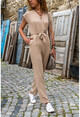 Womens Beige Double Breasted Belt Airobin Overalls GK-TD409