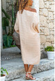 Kadın Bej Omzu Düşük Salaş Elbise BST2918