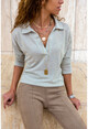 Womens Beige Polo Collar Silvery Slim Knitted Knitwear Sweater BST2797