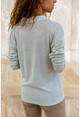 Womens Beige Polo Collar Silvery Slim Knitted Knitwear Sweater BST2797