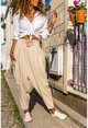 Womens Beige Soft Textured Mesh Detailed Baggy Trousers RSD2073