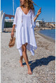 Womens White Lined Side Tie Openwork V-Neck Loose Dress GK-CCKCC4005