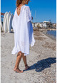 Womens White Lined Side Tie Openwork V-Neck Loose Dress GK-CCKCC4005