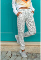 Womens White Printed Elastic Trousers GK-YS208