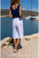 Womens White Elastic Waist Self Textured Side Buttons Pocketed Bermuda Shorts BST3146