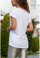 Kadın Beyaz Cebi Pullu T-Shirt GK-JR405