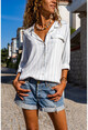 Kadın Beyaz Çizgili Salaş Gömlek BST51306