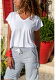 Womens White Crop V-Neck T-Shirt GK-JR221