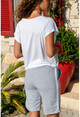 Kadın Beyaz Crop V Yaka T-Shirt GK-JR221
