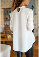 Womens White High Collar Crepe Blouse GK-BST30k2533