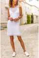 Womens White Lined Openwork Sleeveless Dress GK-CCKXD2