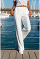 Kadın Beyaz Keten Beli Lastikli Salaş Pantolon GK-BST2933