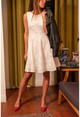 Womens White Sleeveless Lined Guipure Dress BST30k2213