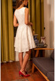 Kadın Beyaz Kolsuz Astarlı Güpür Elbise BST30k2213