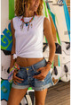 Womens White Sleeveless Basic Loose T-Shirt JR406