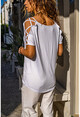 Kadın Beyaz Omzu Çarpraz Bantlı Salaş T-Shirt GK-JR400