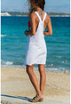 Kadın Beyaz Önü Cepli Salaş Kot Salopet Elbise GK-CM216